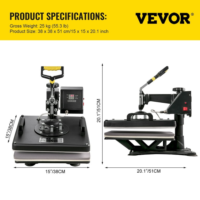 VEVOR Heat Press 15x15 Inch Heat Press Machine 8 in 1