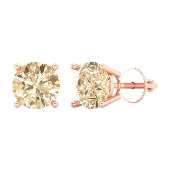 3 ct Screw-Back Stud Earrings for Women | 7.5mm Round Cut Natural Morganite | 18K Rose Gold