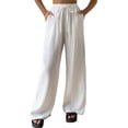 thumbnail image 3 of Women'S Wide Leg Beach Pants Elastic Waist Light-Weight Flowy Palazzo Lounge Trousers with Pockets White M, 3 of 9