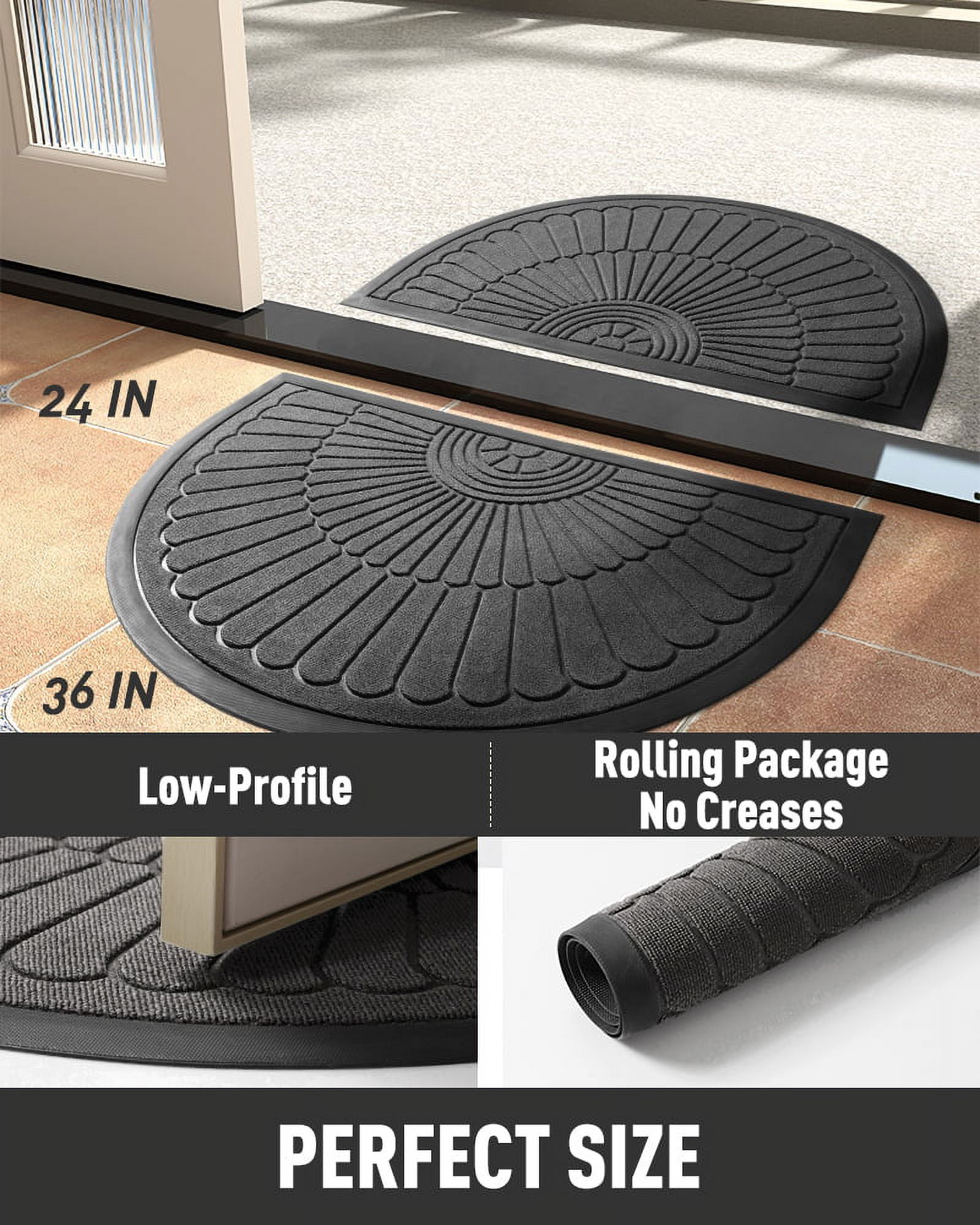 VUNATE Door Mat Outside Indoor Doormat Non Slip Rubber Welcome Mat Outdoor Mat for Front Door Entrance Absorbent Dirt Trapper Floor Mats for Home Low Profile Entry Rug Half Round Doormat 24"x35" Gray