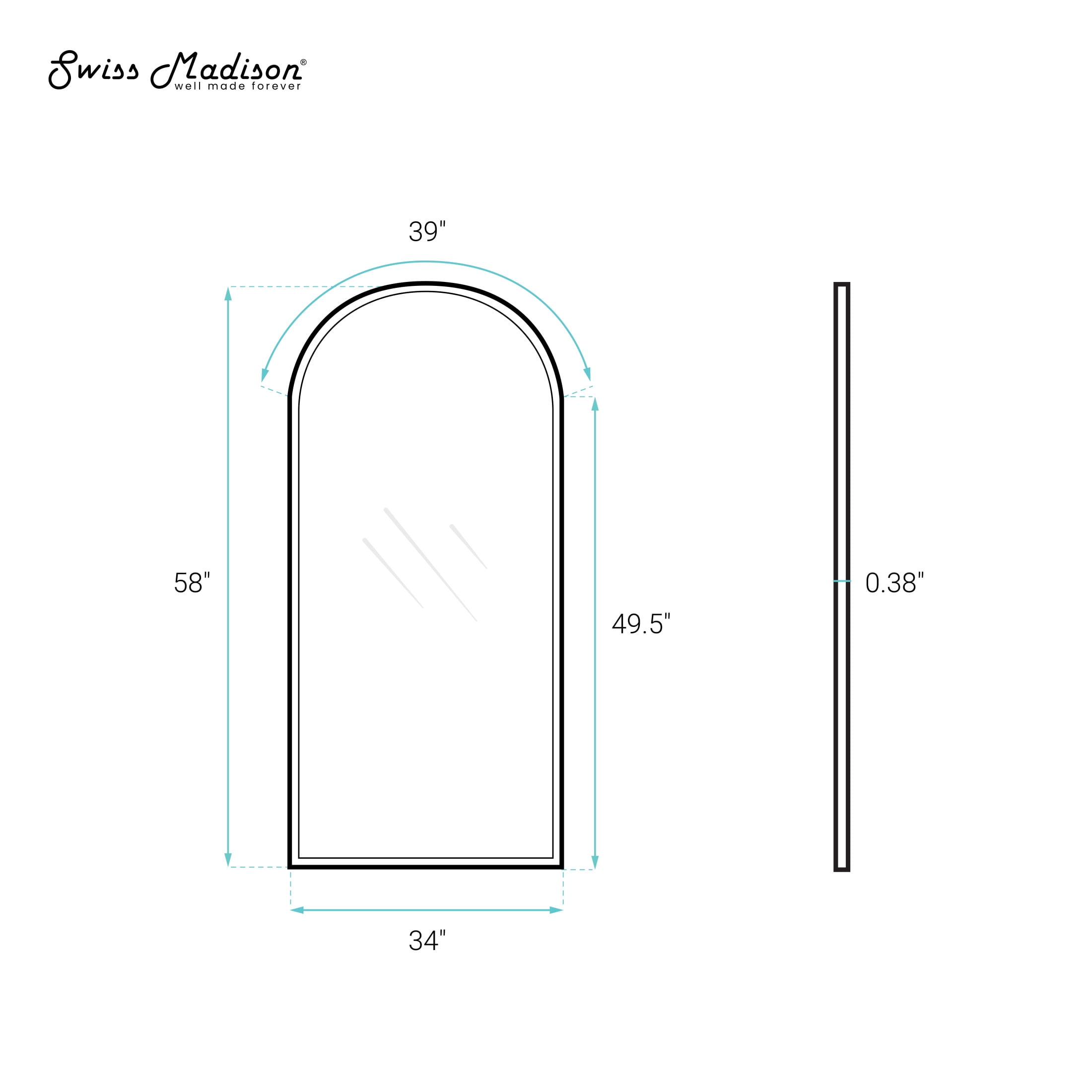 Porte 34 x 58 Framed Fixed 3/8 in. (10mm) Clear Tempered Glass Tub Door with Black Matte Frame
