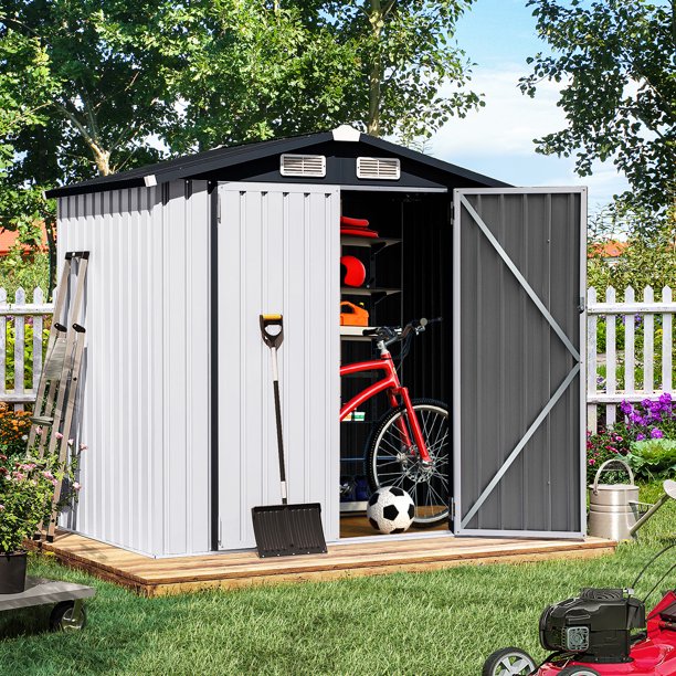 6' x 4' Outdoor Metal Storage Shed, Garden Shed for Tools, Trash Can