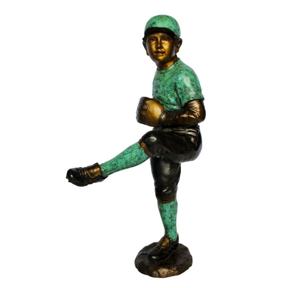 Nifao Bronze Statue of Young Baseball Pitcher Mid Throw – Home Decor Sculpture, 21"L x 12"W x 37"H