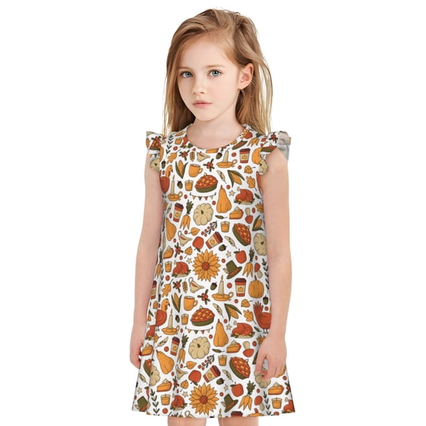 Balery Thanksgiving with Food Camisón de princesa para niñas, pijama de algodón con mangas abullonadas, suave y bonito.-Small