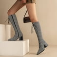 thumbnail image 4 of Rokment Knee High Combat Dress Boots for Women 2025 Fall Winter Vintage Fashion Leather Pointed Toe Chunky Block High Heel Lace up Tall Riding Boots Grey Size 8.5, 4 of 6