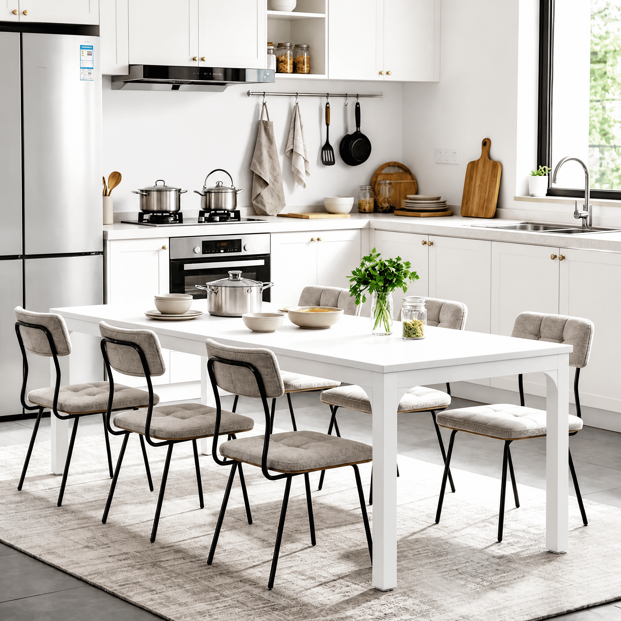 Rectangular Industrial Dining Table, Thick Particleboard Top & 1.97in Heavy Duty Metal Legs Seats 6-8, Multipurpose Dinner Conference Work Desk