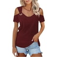 thumbnail image 4 of LADIGASU Women's Solided V-neck Short Sleeved Loose Top, 4 of 7