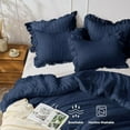 thumbnail image 3 of Navy Blue Comforter Full Size, 3 Pieces Seersucker Lightweight Full Size Bedding, All Season Fluffy Microfiber Bedding Comforter Set with 1 Ruffle Comforter and 2 Ruffle Pillowshams, 3 of 9