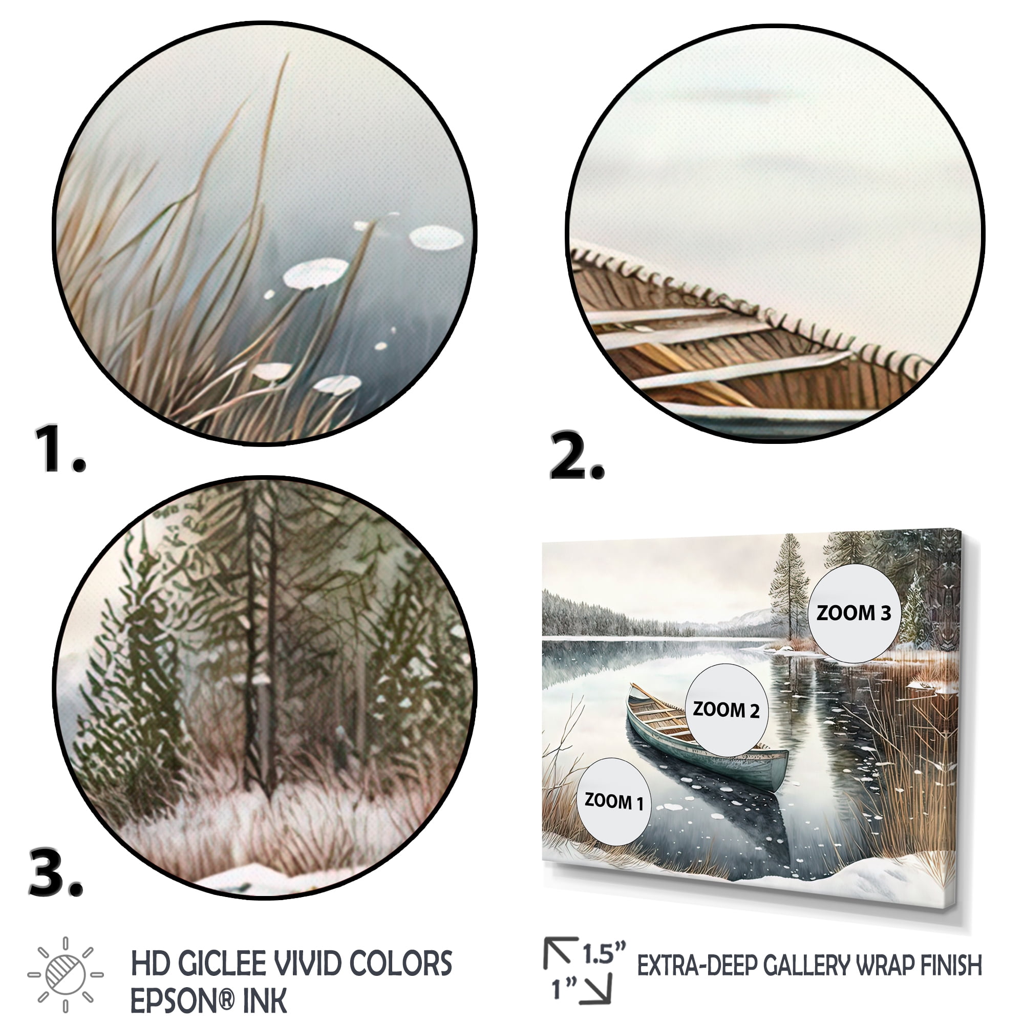 Designart Winter Scene With Canoe IV Canvas Wall Art