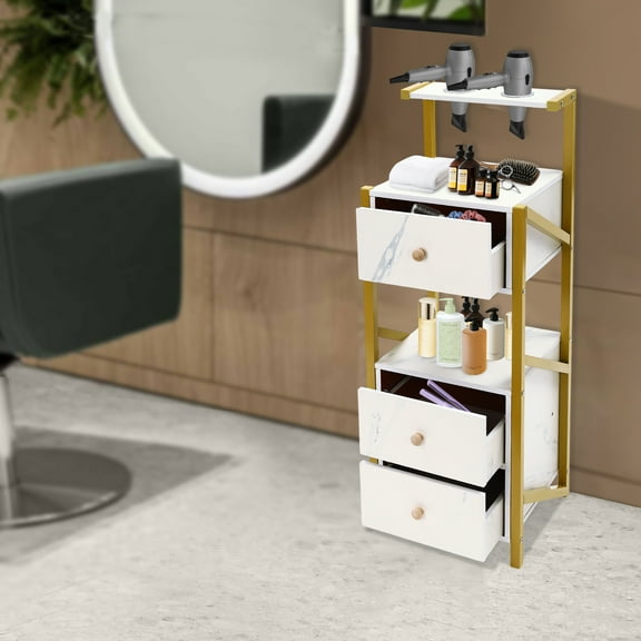 Beauty Salon Station Compartment Box Barber Shop with 3 Drawers Marble-Colored Storage Cabinet Dust-Proof Cupboard