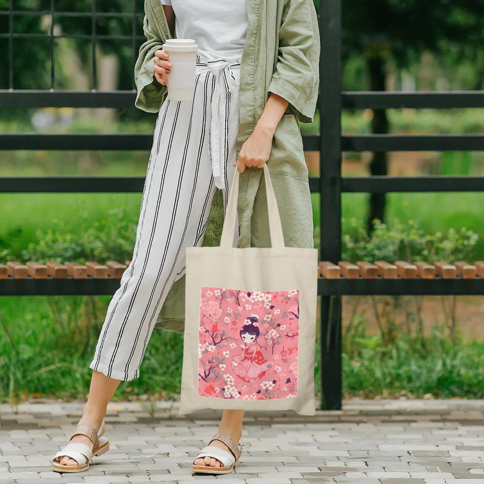★TOUT Y EST★ June Drawing Cotton BagPink WJ2414BG010MPK Canvas Tote Bags, 14