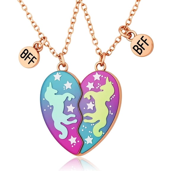 Matching Unicorn Necklaces for 2 Best Friends Birthday Christmas Gifts for Two Besties BFF Friendship Necklace Connecting Puzzle Heart Necklace for Anniversary Galentines Day Gift[b073]