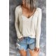thumbnail image 1 of ABPHQTO Camiseta de manga larga con cordón y cuello en V para mujer, 1 of 5