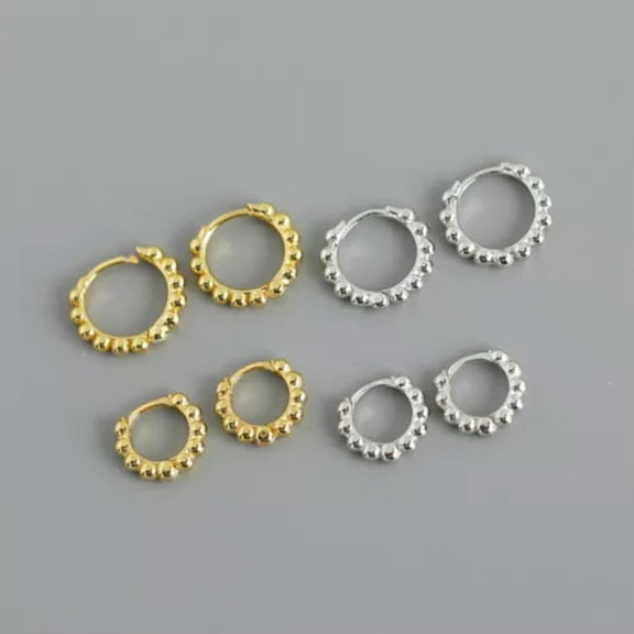 QQTDFG 925 Sterling Silver Beads Huggie Hoop Sleeper Earrings A4267-Silver, 10mm