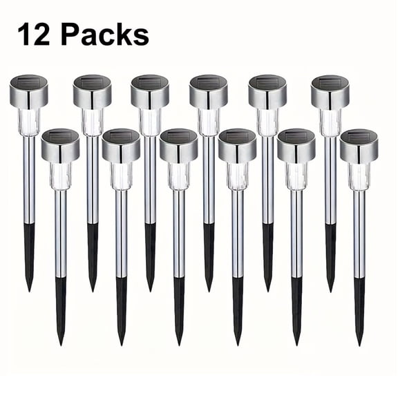 12 pack Solar Pathway Lights , White LED Outdoor Solar Lights IP44 , 11.61" Stainless Steel Garden Stake Lights for Yard, Patio, Driveway