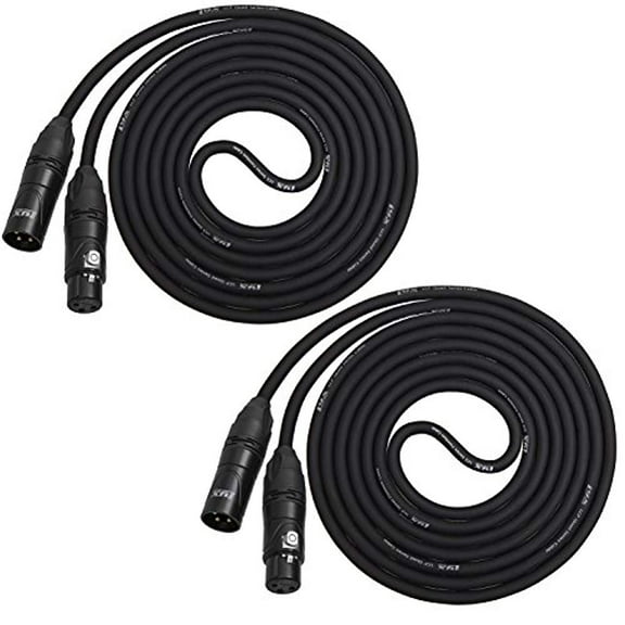 LyxPro Cable Pack: 2 Black - 100 ft - XLR Male to Female 4-Conductor Star Quad Professional Microphone Cables. Low Noise & Sound Clarity
