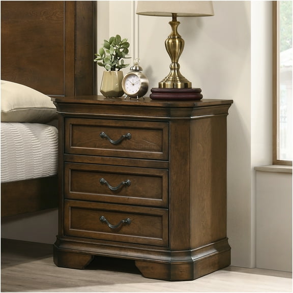 JERFIT Traditional 3-Drawer Solid Wood Nightstand with Antique Brown Finish, Fully Assembled Bedside Table for Bedroom Storage