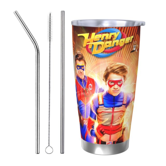 Vasos Henry Danger de 20 oz, vaso de acero inoxidable a granel con tapa, taza de café con aislamiento al vacío de doble pared, taza de 20 oz con revestimiento de polvo para bebidas frías y calientes