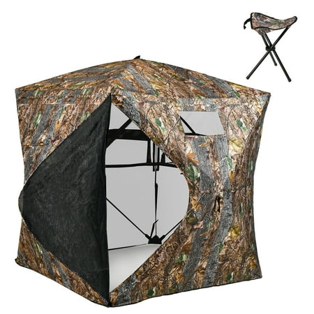 ModFusion Camouflage 360° Hunting Tent with Tri-Leg Chair 4-Sided View for 2-3 People - Perfect for Deer & Turkey Blinds