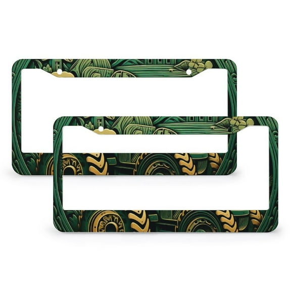 License Plate Frame Green Tractor on Barn Auto Car Accessories Tag 2 Pieces Cartoon Equipment Trucks Quality Aluminum License Plate Frames for US And CA