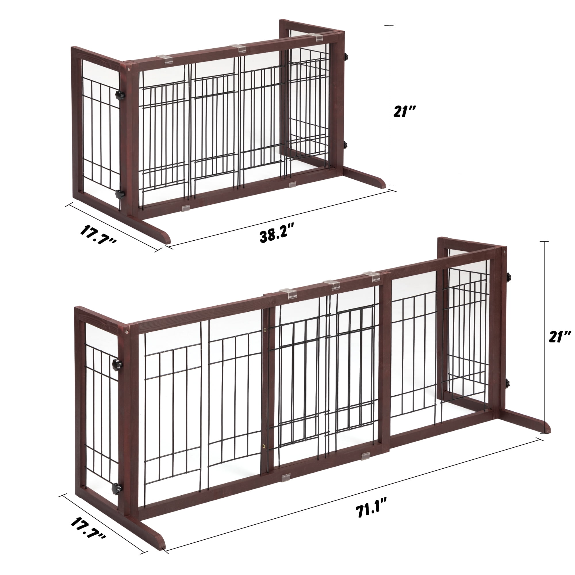 Pefilos Freestanding Dog Gate 38"-71" Adjustable, Wood Pet Gate for Indoor Dogs Fence for Doorways, Stairs, Brown Pefilos Freestanding Dog Gate 38"-71" Adjustable, Wood Pet Gate for Indoor Dogs Fence for Doorways, Stairs, Brown