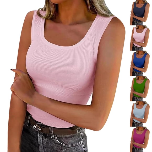 Sentmoon Women's Tops Slim Fit Sleeveless Women's Blouse Solid Color Crew Neck Women's Summer Clothes Breathable Stylish for Travel and Vacation XXL