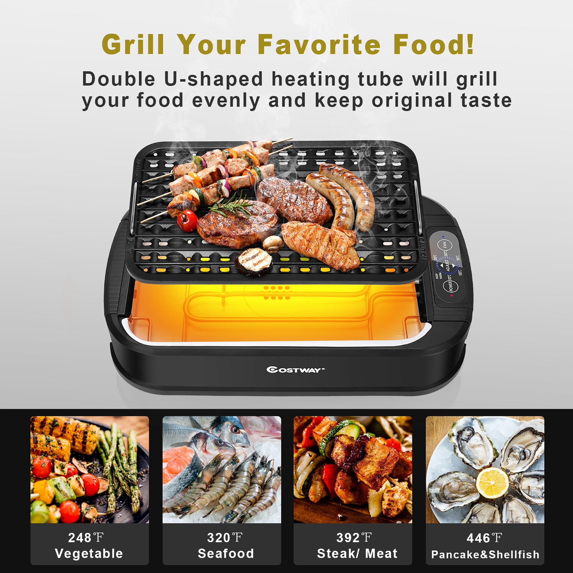 1500W Electric Grill Indoor Grill with Removable Plates - Costway