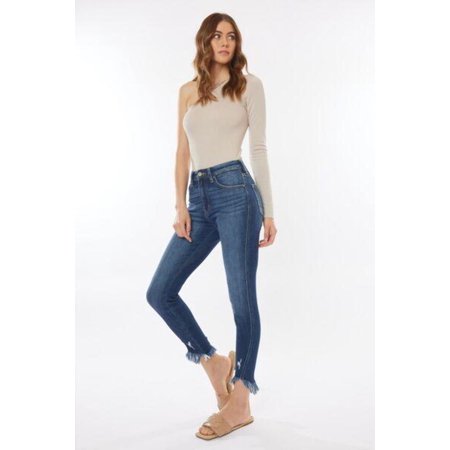 Kancan Raw Hem High Waist Cropped Jeans
