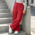 thumbnail image 6 of BNOXUT Teen Girl's Cargo Pants Wide Leg Elastic High Waist Child Girl Casual Workout Running Hiking Trousers with Multi-pocket(14-15Years,Red), 6 of 7