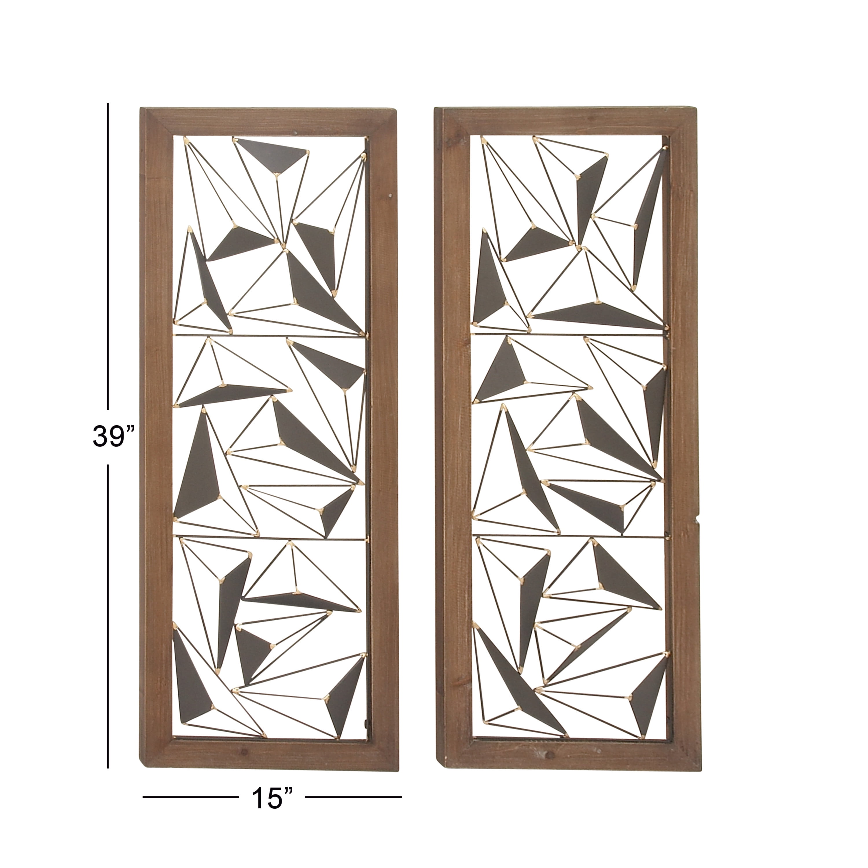 DecMode Black Metal Geometric Wall Decor with Wood Frame (2 Count)