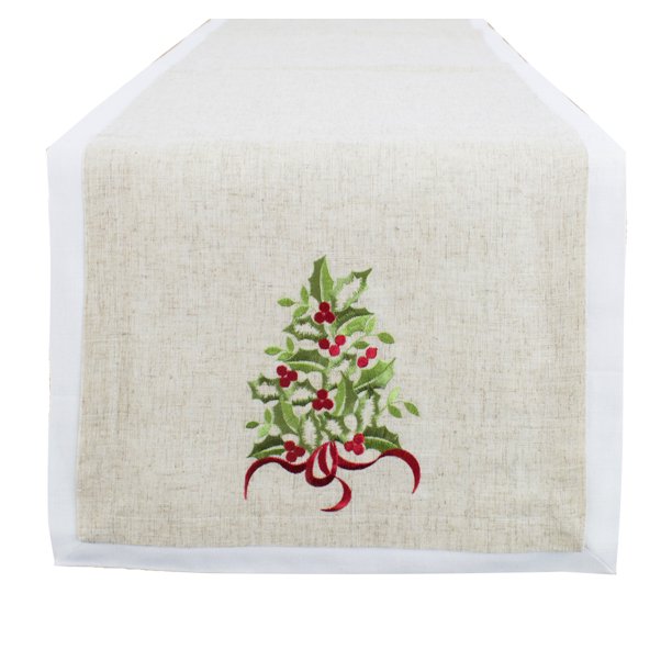 Embroidered Holly Christmas Tree DoubleLayer Holiday Decorative Table
