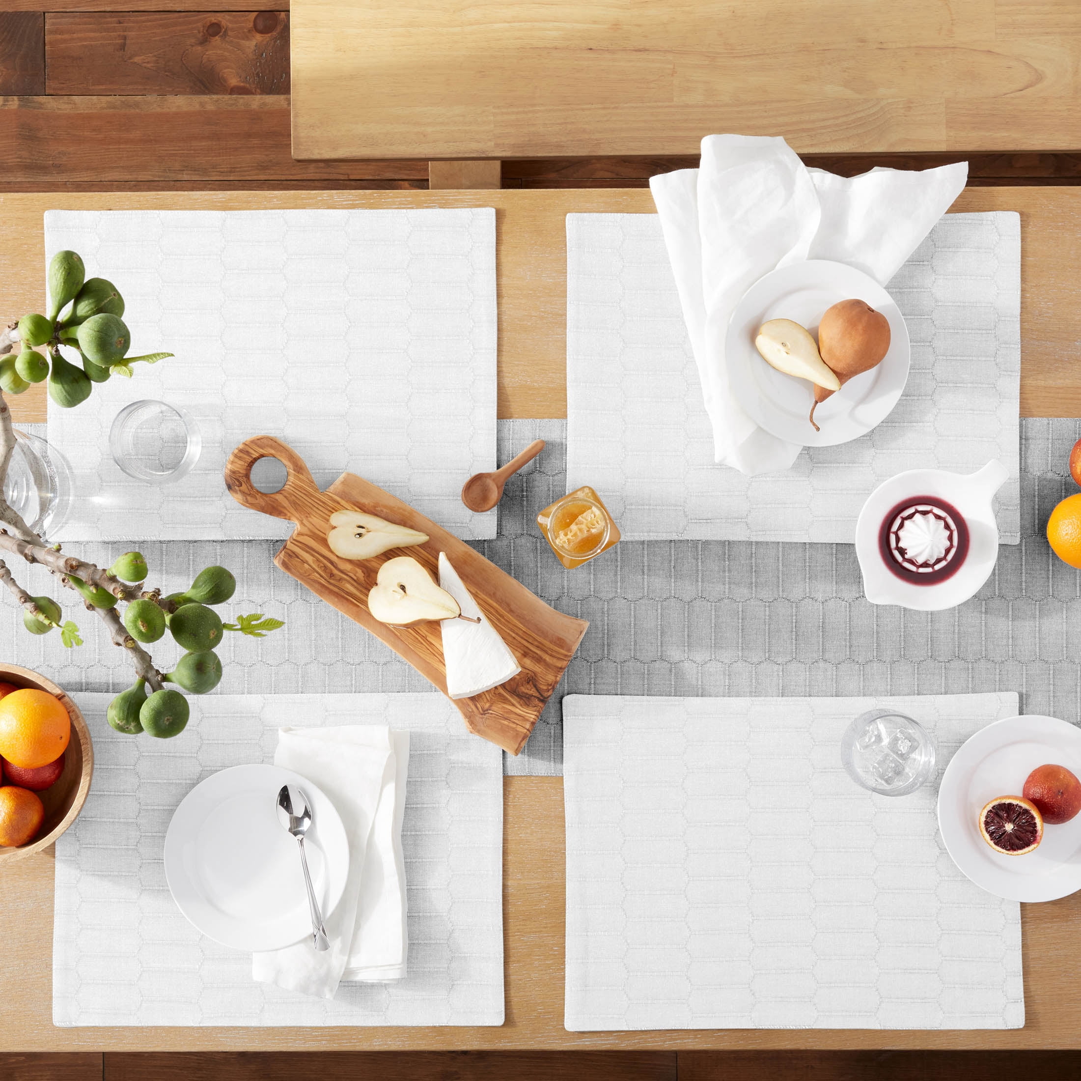 Martha Stewart Honeycomb Modern Farmhouse Reversible Fabric Placemat 4-Pack Set, White, 13"x17.5"
