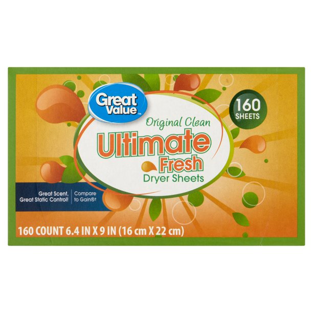 Great Value Ultimate Fresh Dryer Sheets, Original Clean, 160 count