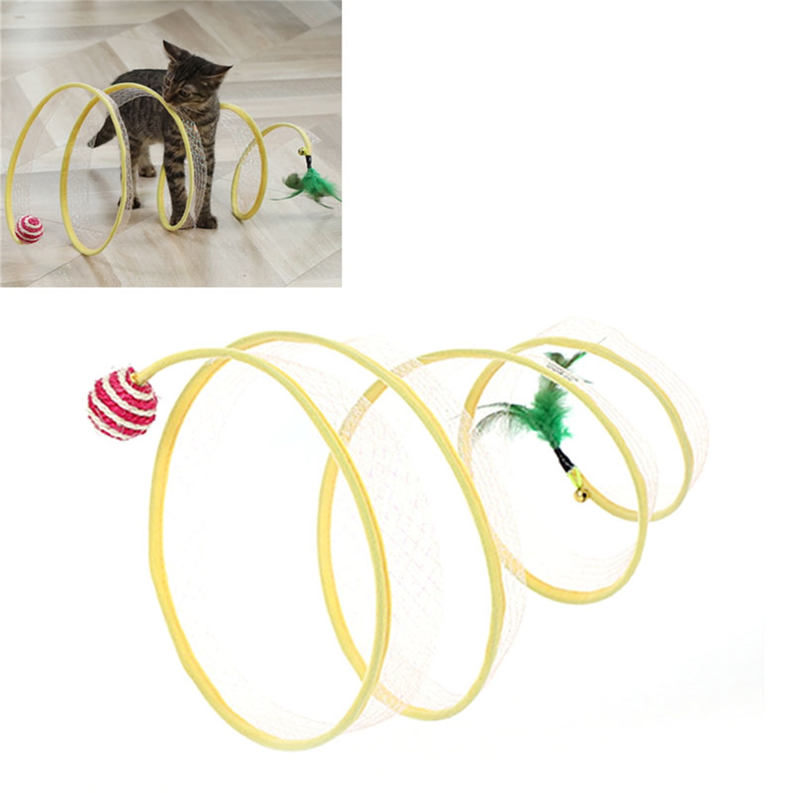 Interactive Cat Toy for Indoor Adventure, Portable Cat Tunnel with Feather Mouse Toys for Self-play Entertainment and Collapsible Design for Easy Storage, Safe and Odorless