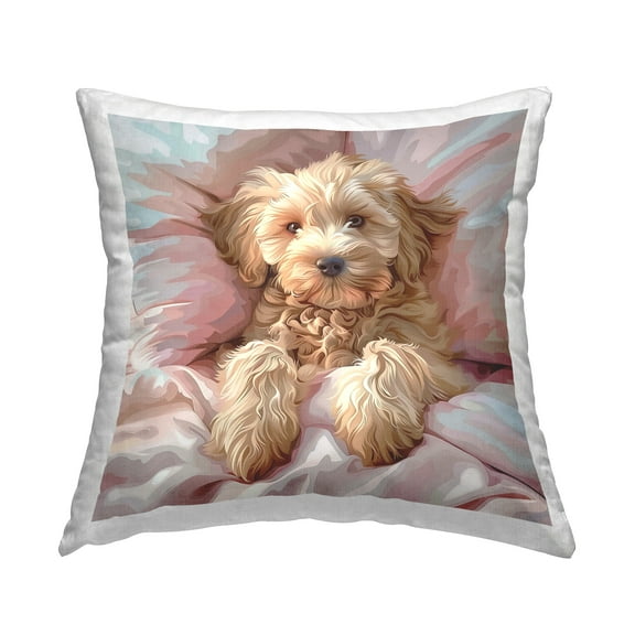 Stupell Industries Cuddling Labradoodle Bed 18" x 18" Animals Print Polyester Throw Pillow, Zip Closure 1 Count