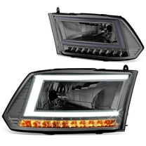 DNA Motoring For 09-24 Dodge Ram Truck LED DRL Sequential Signal Smoked Clear Headlight Lamps Pair