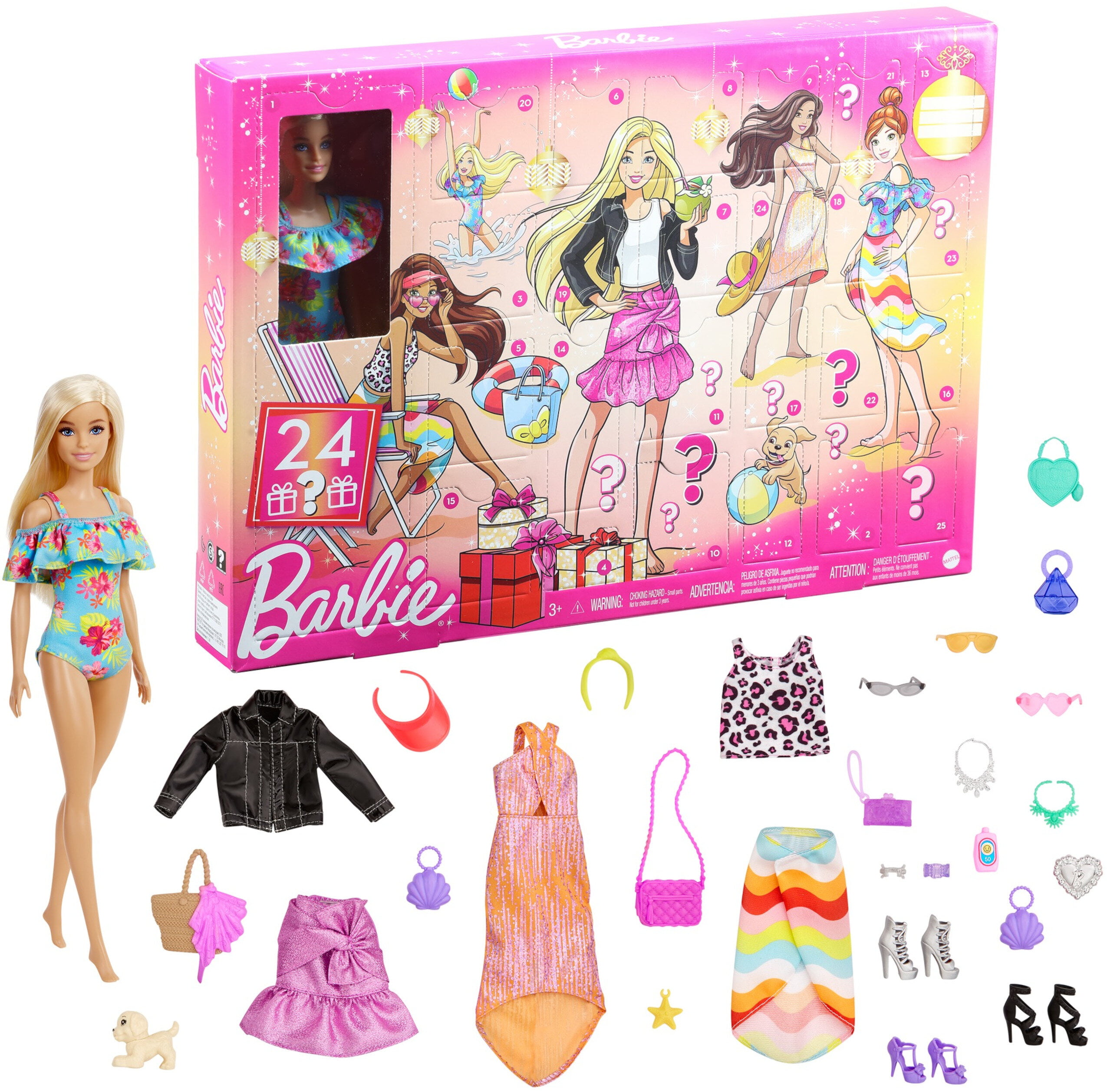Barbie Toy Fashion Doll Advent Calendar 24 Surprise Items Dresses Clothes Shoes 