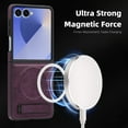 thumbnail image 2 of ELEHOLD Case for Samsung Galaxy Z Flip 6, Shockproof Magnetic Leather Phone Case with Stand, Compatibility with Mag Safe Accessories,Darkpurple, 2 of 6