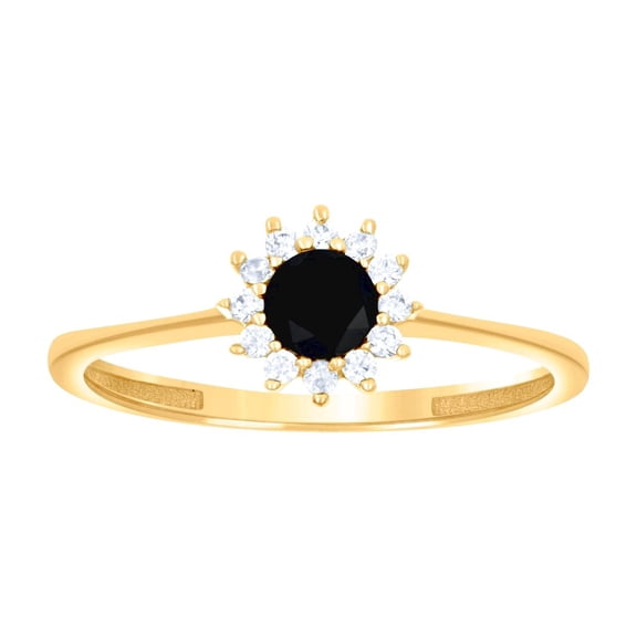 10k Yellow Gold Womens Black White Cubic Zirconia Flower Engagement Ring 7.2x7.2mm Wide Engagement Ring for Women