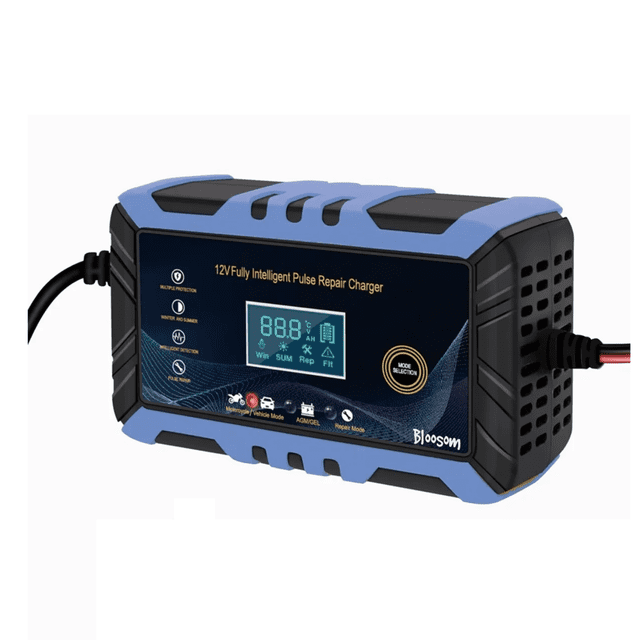 Cargador Inteligente Bloosom De 12v 6a Para Batería De Auto Moto Negro c/Azul