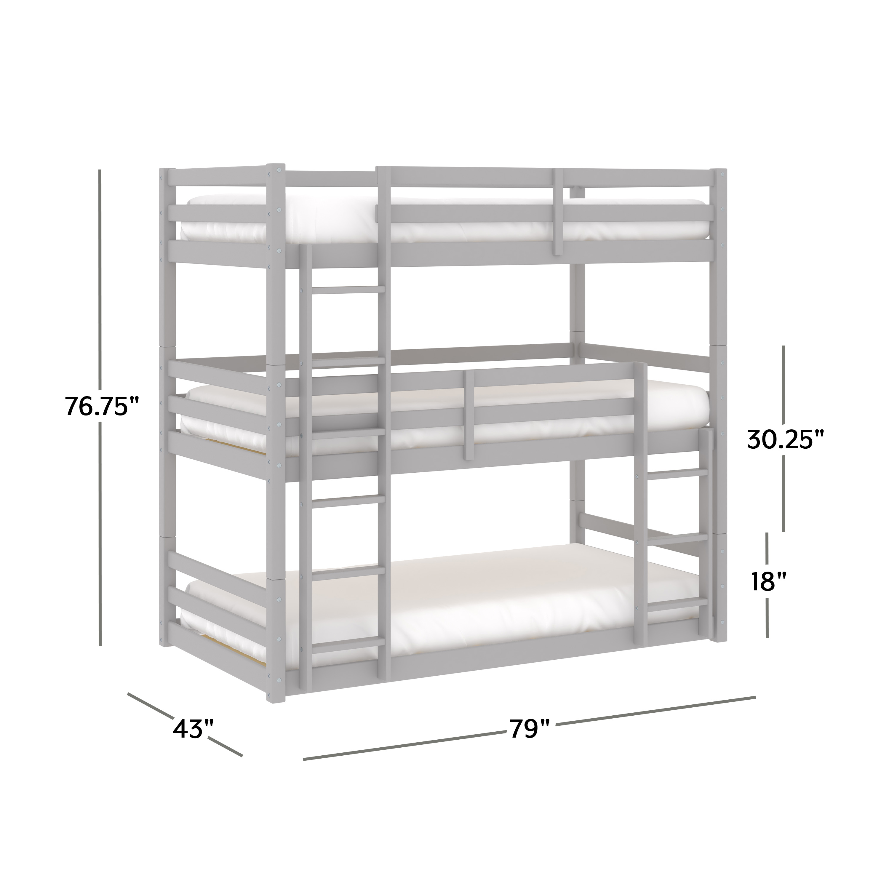 Campbell Wood Triple Twin Bunk Bed, Gray, by Hillsdale Living Essentials