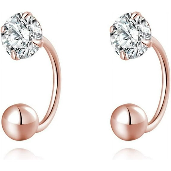 Sterling Silver CZ Half Hoop Earrings for Women Teens CZ Open Hoop Earrings Huggie Cartilage Helix Piercing Ball Screw Backs