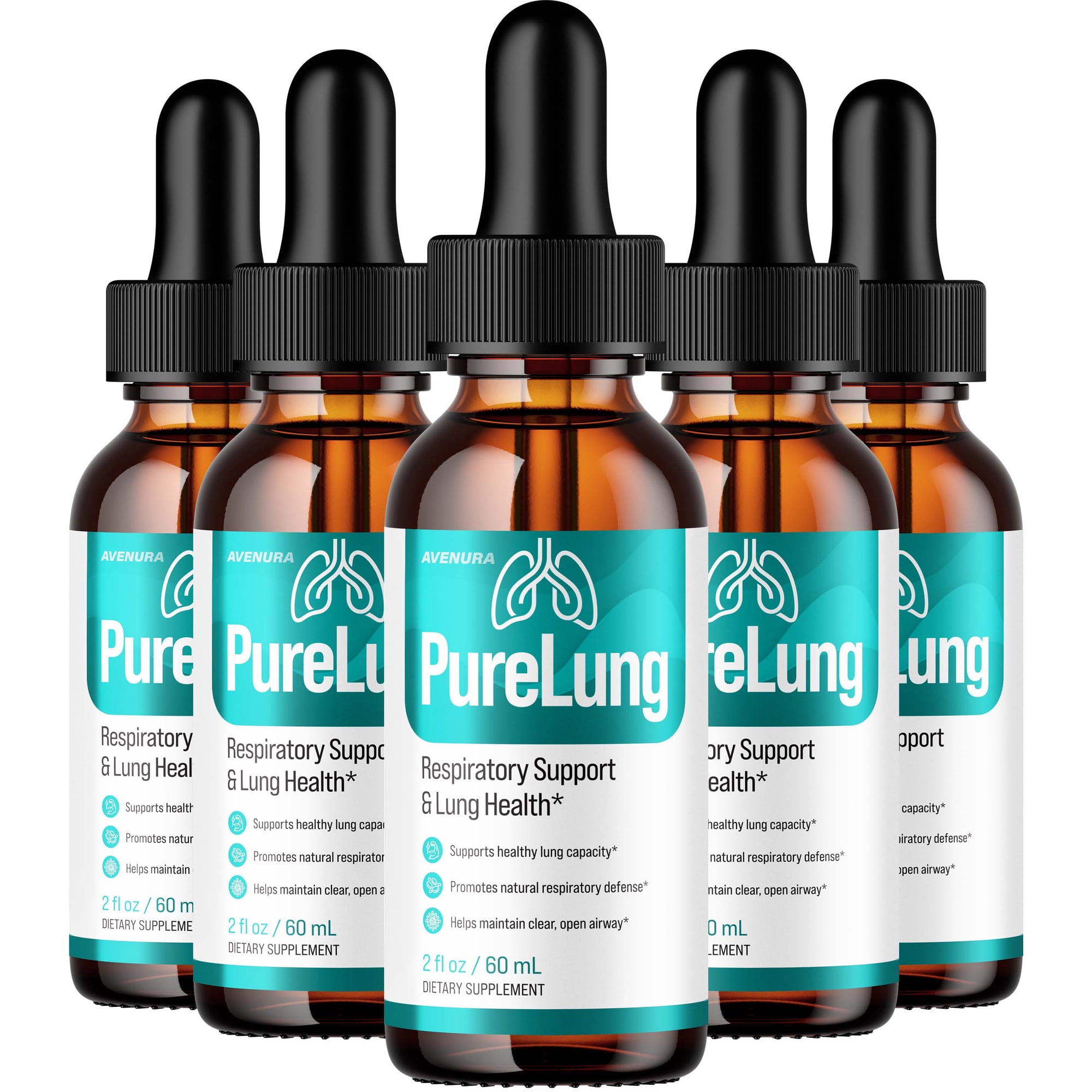 PureLung Liquid Drops – Pure Lung Natural Blend Advanced Formula, 5 Pack, 5 Month Supply