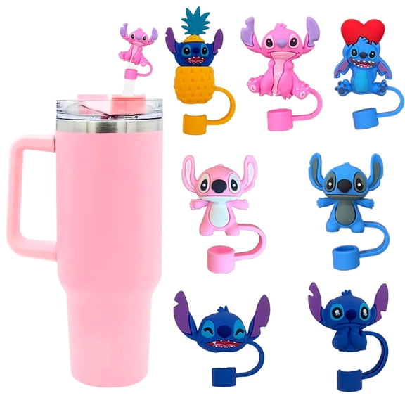 7 PCS Stitch Silicone Straw Covers Compatible with Stanley Cups, Dust-Proof Straw Caps for Water Bottles