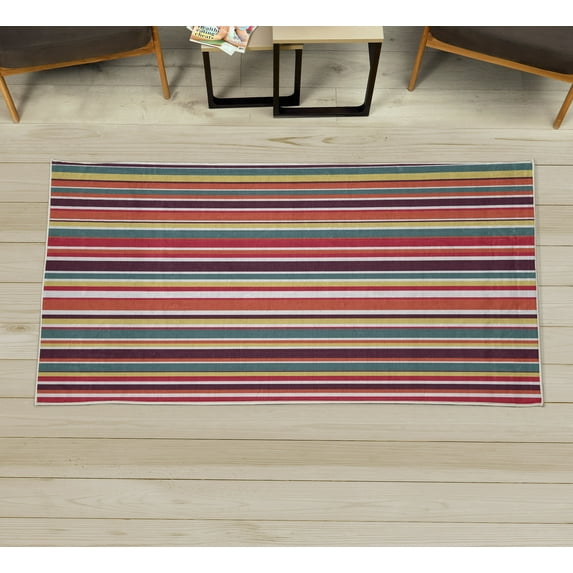 Pastel Decorative Rug, Vertically Striped Pattern Different Color Straight Lines Classic Old Fashioned, Quality Carpet for Bedroom Dorm and Living Room, 6 Sizes, Cadet Blue, by Ambesonne