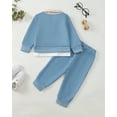 thumbnail image 3 of Kucnuzki 12 Months Infant Baby Boys Outfit Set 18 Months Kid Child Clothing Long Sleeves Color Block Pullover Sweatshirt Top Zipper Pocket Solid Color Pants Sets 2pcs Casual Clothes Blue, 3 of 7