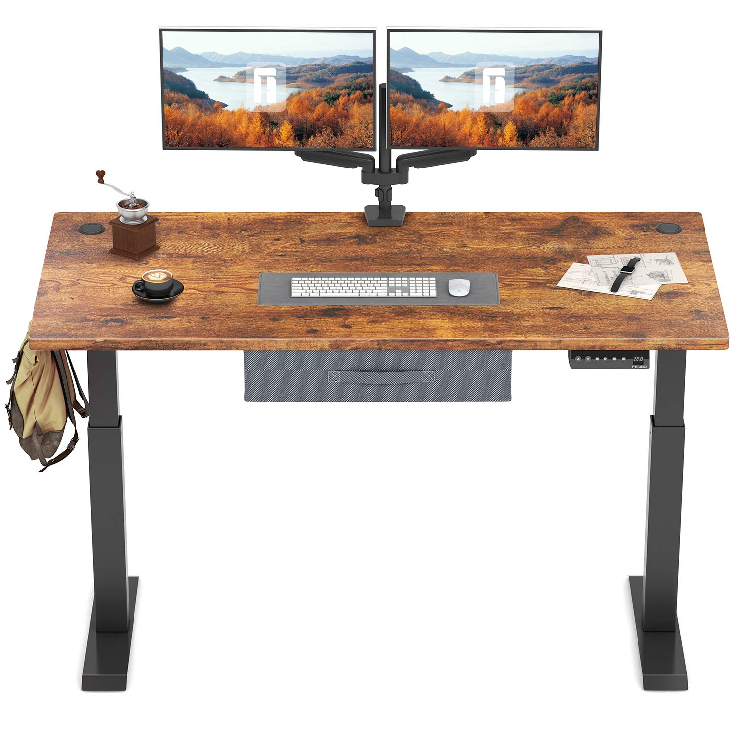 FEZIBO Electric Standing Desk With Fabric Drawer Splice Board In FEZIBO Electric Standing Desk With Fabric Drawer Splice Board In