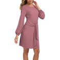 thumbnail image 4 of Aiyino Sweater for Women Lantern Sleeve Sweater Dress Solid Color Casual Pullover Knitted Dresses, 4 of 6