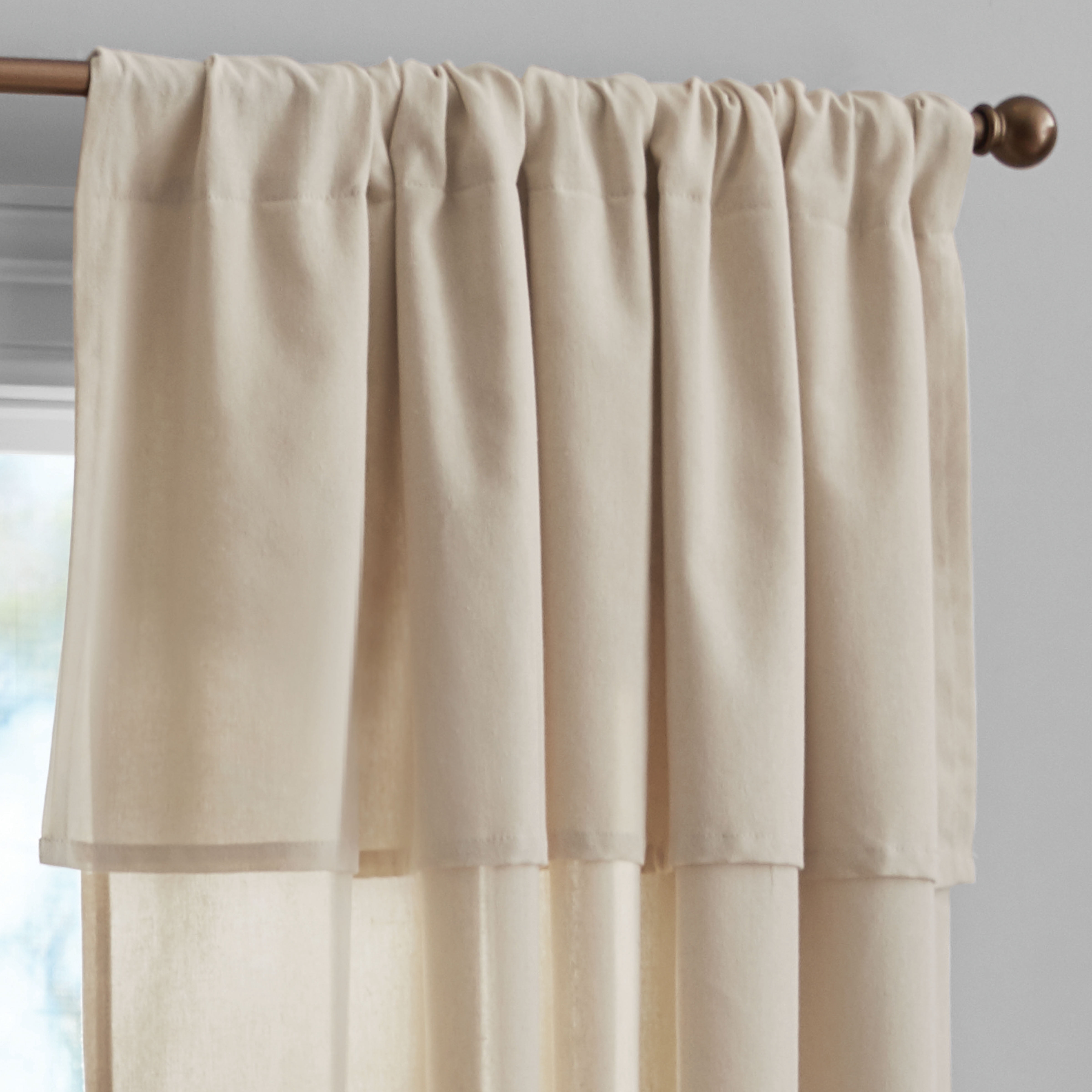 Mainstays Farmhouse Light Filtering Curtain Panel with Attached Valance, 1 Panel, Beige, 50” W x 84” L