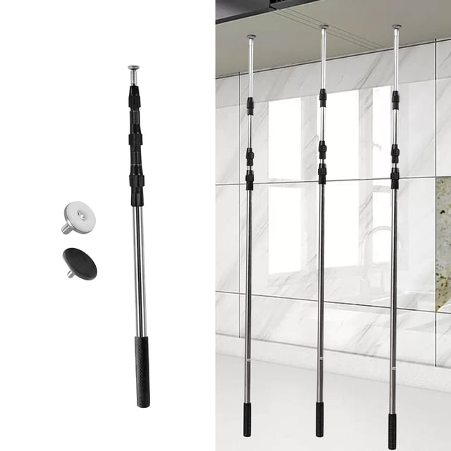 Varilla de extensión telescópica para gato de gabinete, gato elevador de gabinete multiusos de acero inoxidable, poste de soporte ajustable, herramien 125 cm a 385 cm